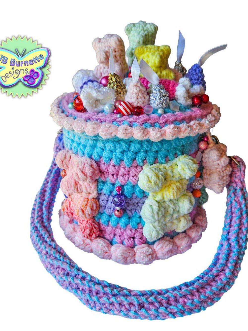 Handmade Crochet Gummy Bear Candy Cake Bag, Handcrafted Candies and Sweets Purse